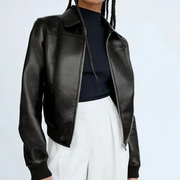 Aritzia Babaton Faux Leather Arc Bomber Jacket in Black - Picture 3 of 9